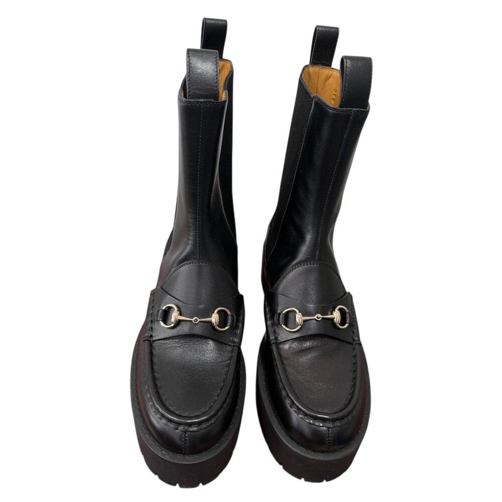 Gucci Horsebit Chelsea Black Leather Platform Boot 39 Classic - Picture 4 of 9